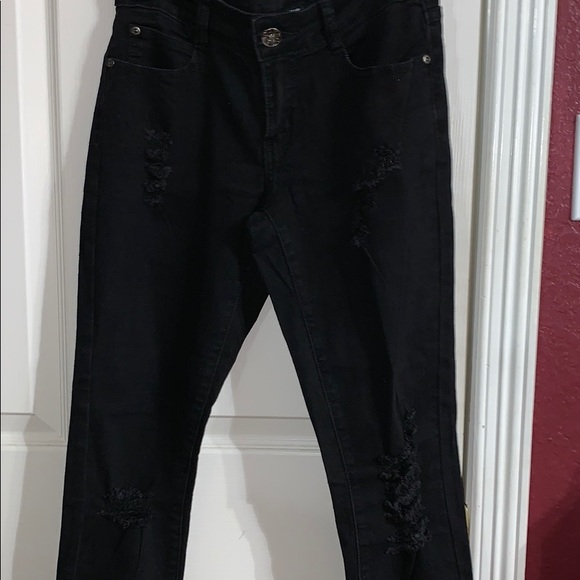 Black Distressed Skinny Jeans - Picture 2 of 2
